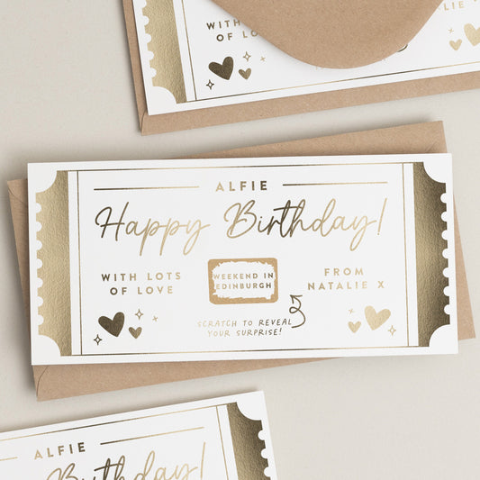 Gold Foil Scratch Birthday Voucher, Birthday Gift Voucher, Scratch To Reveal Birthday Surprise Voucher, Surprise Gift Ticket, Scratch Coupon