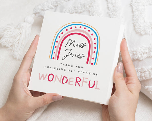 Teacher Thank You Card, Personalised Teacher Card, Thank You Card for Teacher, Nursery Teacher Card, Teaching Assistant Card, Rainbow Card