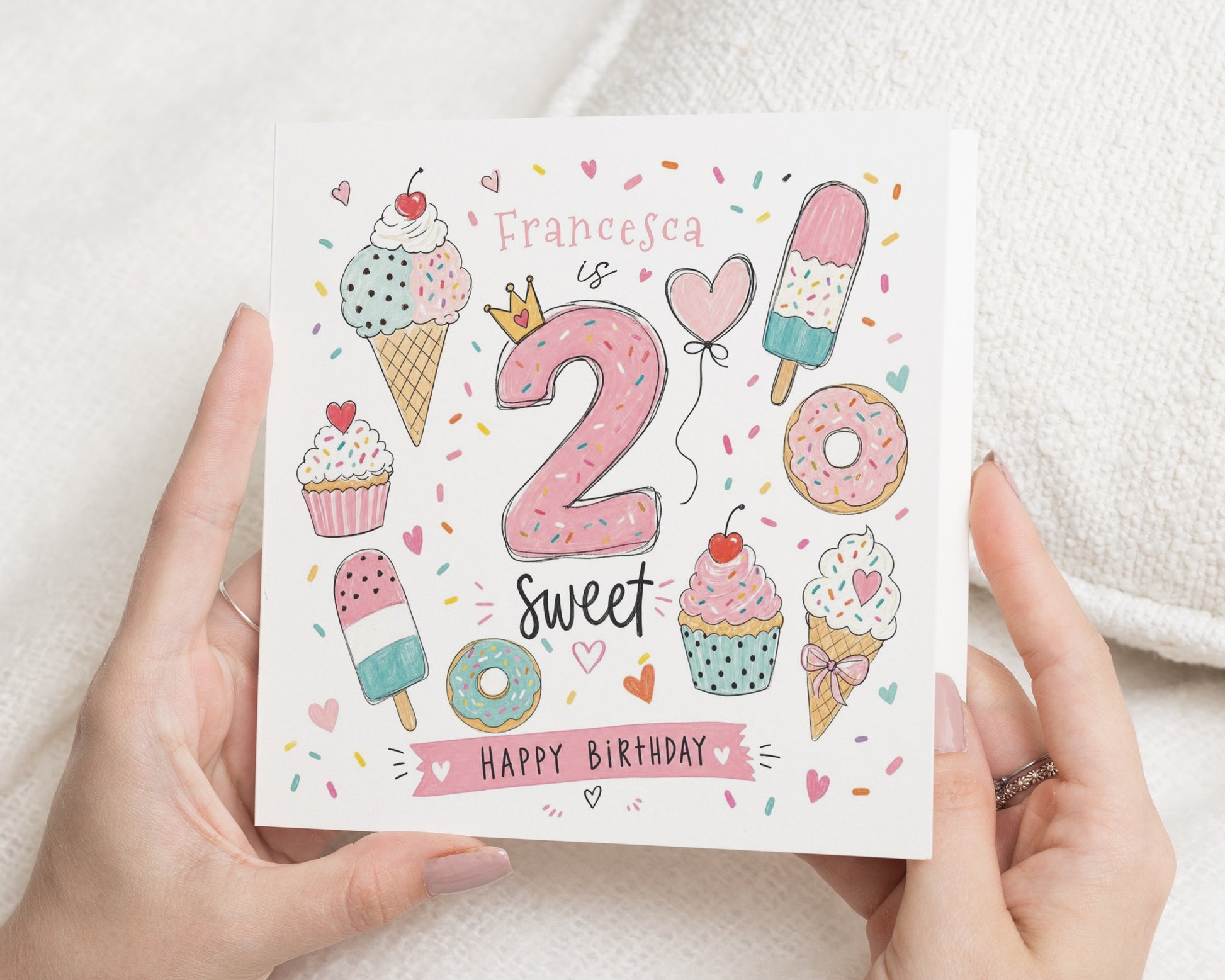 Personalised 2nd Birthday Card, Second Birthday Card for Girl, Birthday Card for Daughter, Cute Ice Cream Birthday Card, Sweet Birthday Card