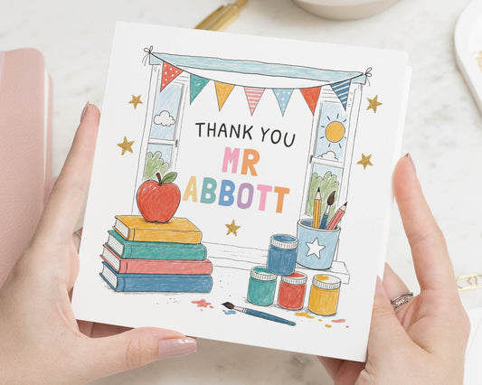 Teacher Thank You Card, Personalised Teacher Card, Thank You Teacher Card for Him, School Thank You Card, End of Term Teacher Card