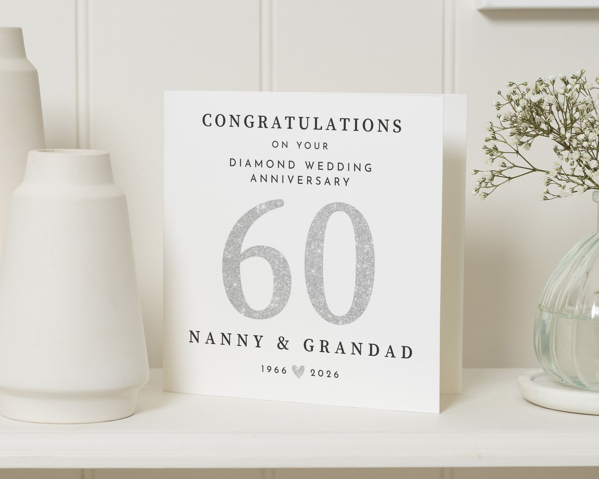 Diamond Wedding Anniversary Card, 60th Anniversary Card, Card for Nanny and Grandad, Personalised Anniversary Card