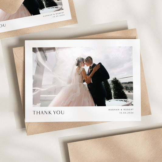 Wedding Postcard Thank You Cards, Folded Thank You Cards Wedding, Wedding Thank You, Thank You Wedding Card, Simple Wedding Card With Photo