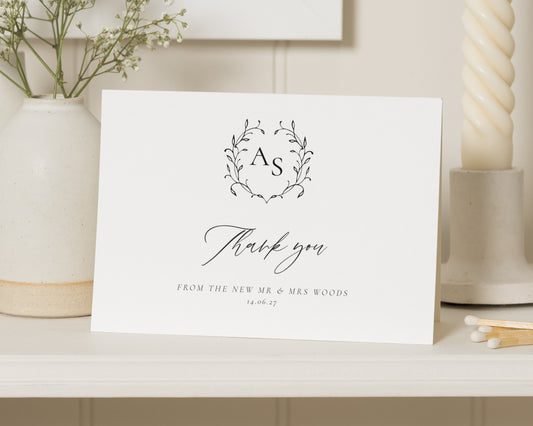 Personalised Wedding Thank You Cards, Personalised Thank You Cards, Wedding Thank You Cards, Minimal Folded Thank You Card, Monogram