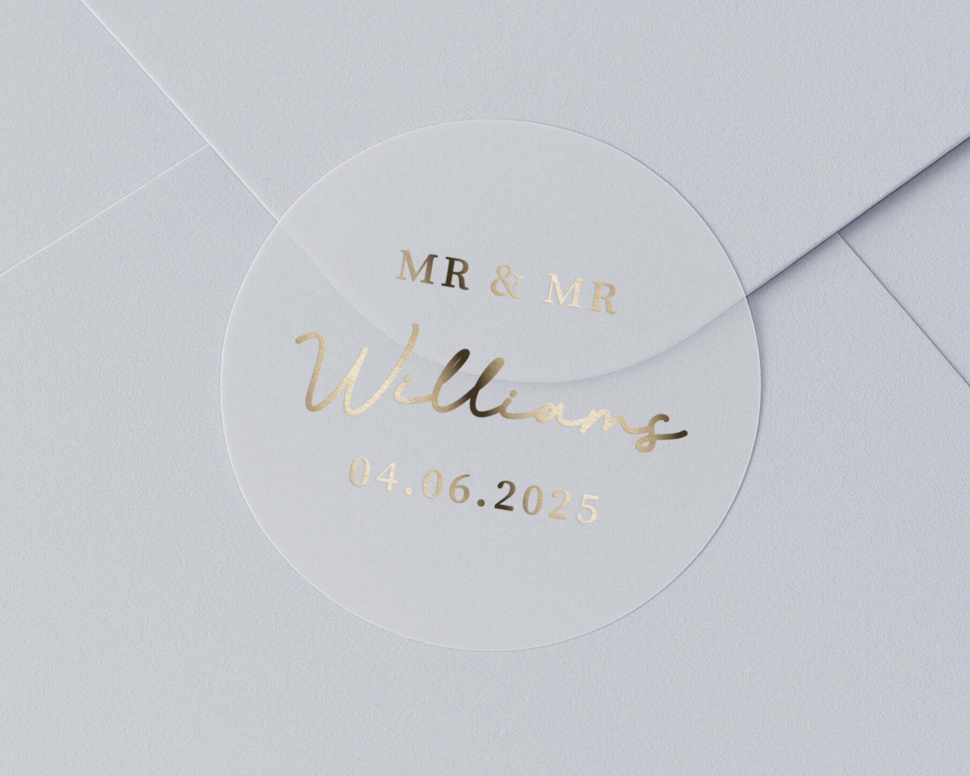 Mr And Mr Wedding Sticker, Personalised Wedding Envelope Seal, Gold Foil Wedding Sticker, Custom Name Date Sticker, Gay Wedding Favour Label