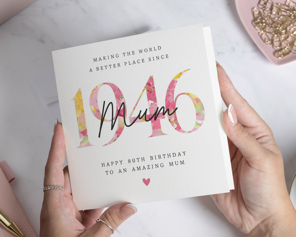 80th Birthday Card for Mum, Mum 80th Birthday Card, Personalised Birthday Card for Mum, Floral Birthday Card for Her, Birthday Card for Mum