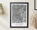 Personalised Map Print, Custom Location Map, Coordinates Wall Art, Honeymoon Keepsake, Couple Gift, Black Framed Print
