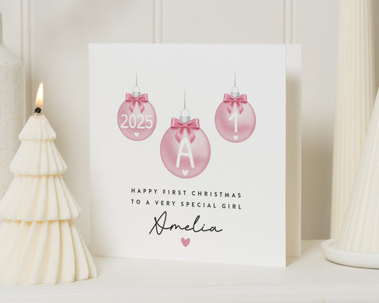 First Christmas Card for Girl, Personalised Baby Girl Christmas Card, 1st Christmas Card, Special Daughter Christmas Card