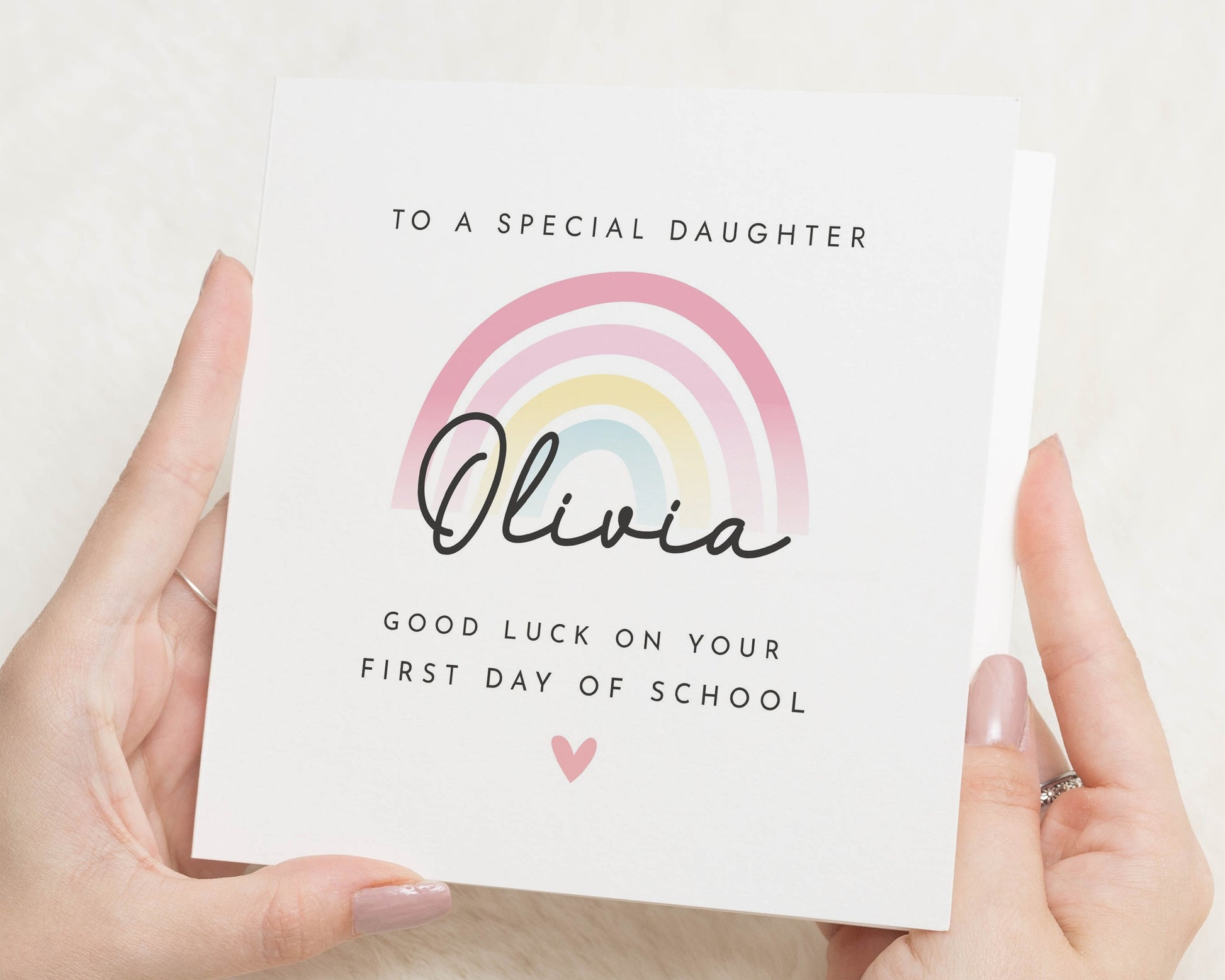First Day of School Card for Daughter, Personalised Good Luck Card, Back to School Card, New School Card for Girl, Rainbow School Card