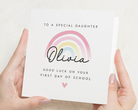 First Day of School Card for Daughter, Personalised Good Luck Card, Back to School Card, New School Card for Girl, Rainbow School Card