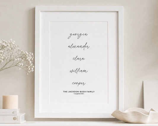 Personalised Family Name Print, White Wall Art, Custom Family Names Poster, Gift for Parents, New Home Gift, Living Room Art