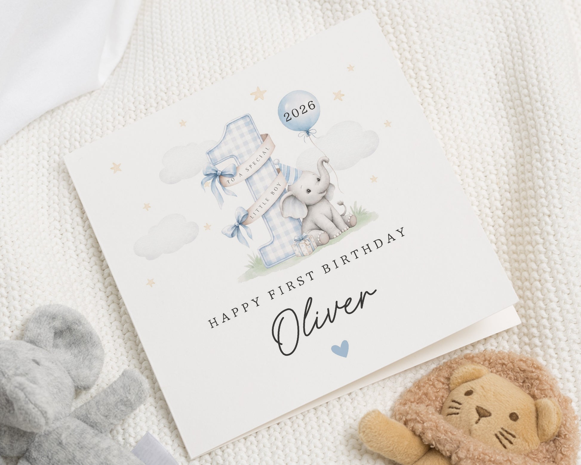Personalised 1st Birthday Card for Boy, First Birthday Card for Son, Grandson 1st Birthday Card, Elephant Birthday Card, Baby Boy Card