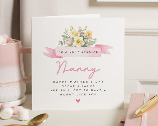 Mother's Day Card for Nanny, Nanny Mother's Day Card, Personalised Card for Nanny, Floral Mother's Day Card, Card from Grandchildren