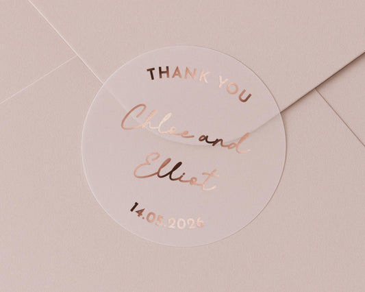 Thank You Sticker, Wedding Thank You Sticker, Personalised Wedding Sticker, Rose Gold Foil Sticker, Custom Thank You Label
