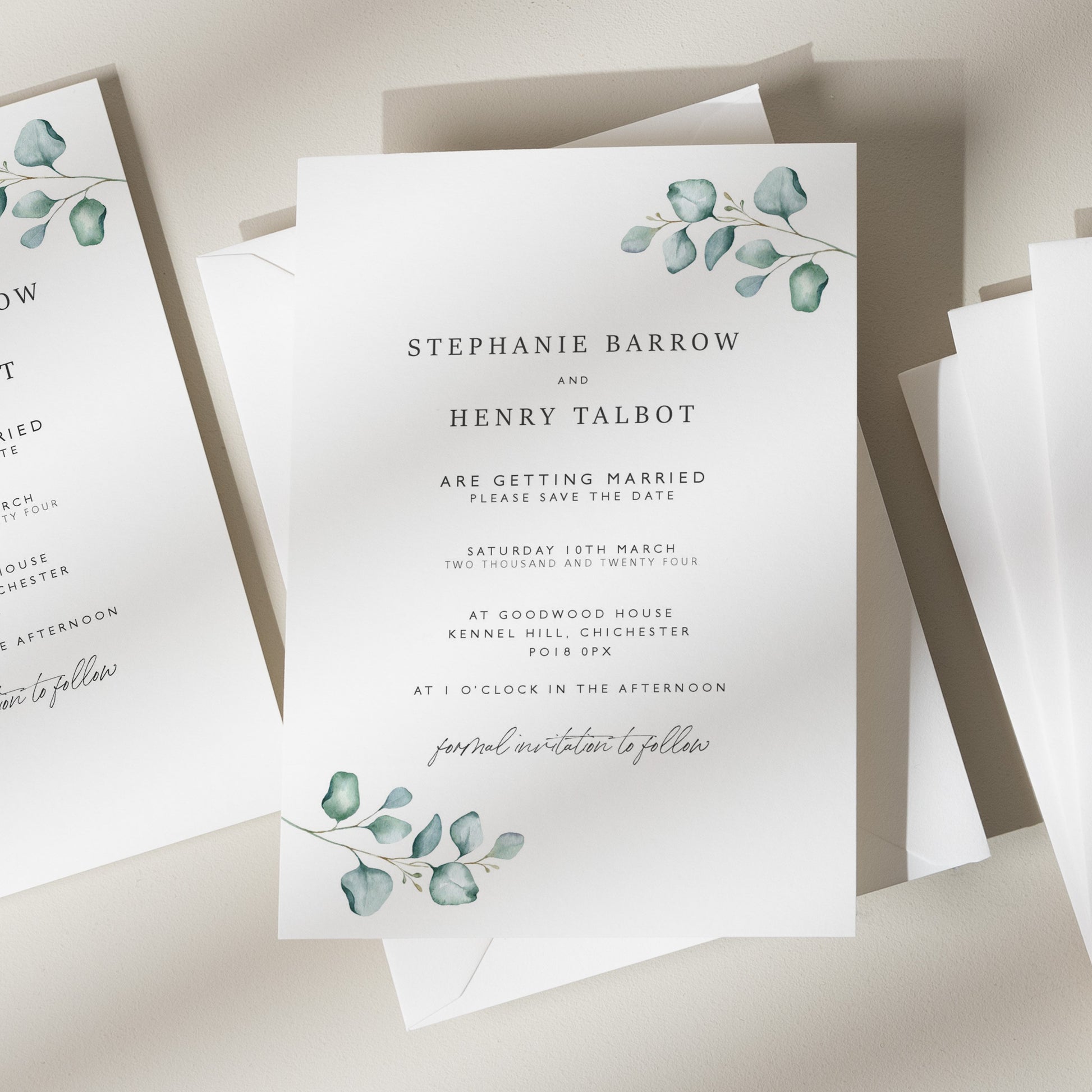 Greenery Save the Date Cards, Eucalyptus Save the Date, Botanical Save the Date Card, Foliage Wedding Announcement Cards &#39;Stephanie&#39;