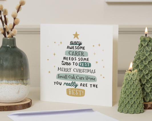Christmas Card for Carer, Carer Christmas Card, Care Home Christmas Card, Merry Christmas Card, Thank You Carer Card