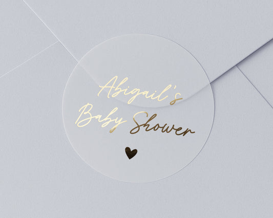 Baby Shower Sticker, Personalised Baby Shower Label, Custom Name Sticker, Gold Foil Baby Shower Sticker, Envelope Seal