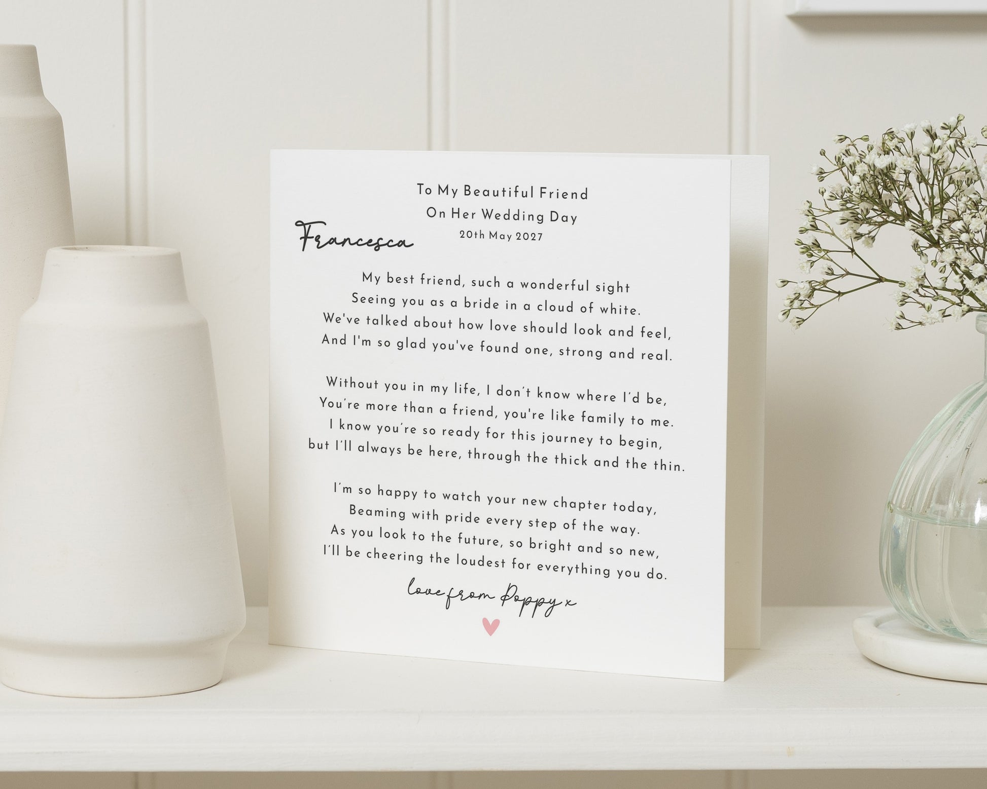 Wedding Day Card for Friend, Best Friend Wedding Card, Personalised Bride Card, Poem Card for Bride, Card for Her on Her Wedding Day