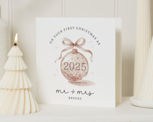 First Christmas As Mr And Mrs Card, Personalised Christmas Card, Newlywed Christmas Card, First Married Christmas Card