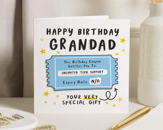 Birthday Card for Grandad, Funny Grandad Birthday Card, Tech Support Birthday Card, Birthday Card for Him, Special Gift Card
