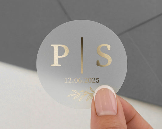 Personalised Wedding Sticker, Gold Foil Initials Sticker, Custom Date Sticker, Wedding Envelope Seal, Monogram Wedding Label