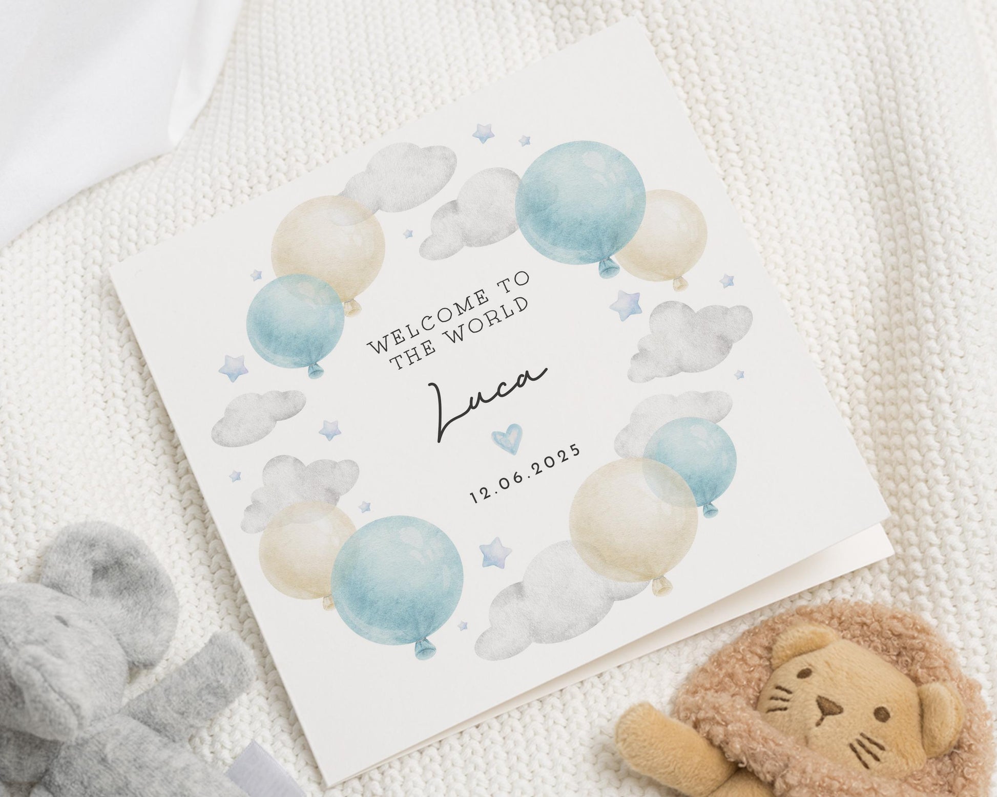 Personalised New Baby Card, Welcome To The World Card, Baby Boy Card, Custom Name Baby Card, Baby Shower Card, Christening Card