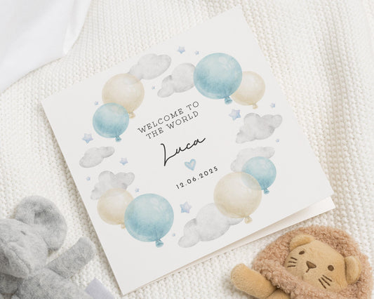 Personalised New Baby Card, Welcome To The World Card, Baby Boy Card, Custom Name Baby Card, Baby Shower Card, Christening Card