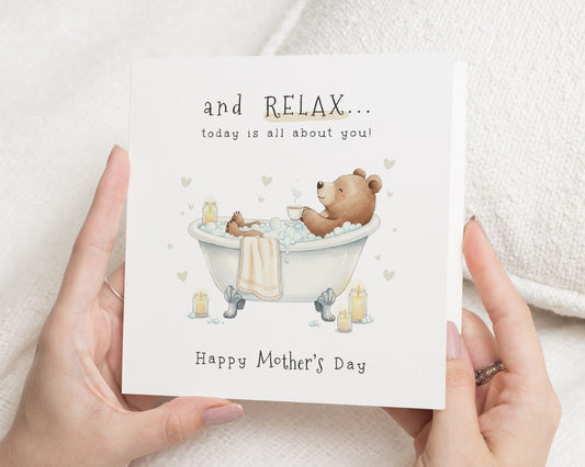 Mother's Day Card, Cute Bear Mother's Day Card, Mother's Day Card for Mum, Relaxing Mother's Day Card, Personalised Card for Her