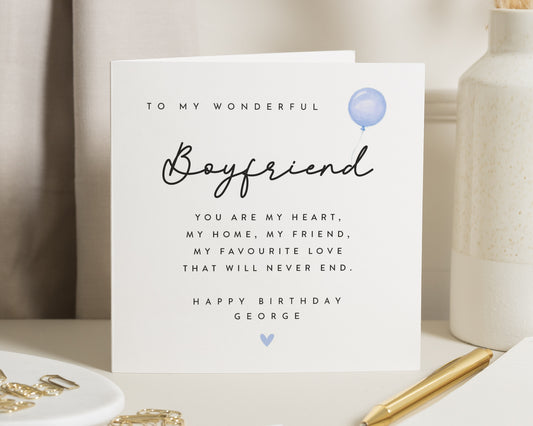 Birthday Card for Boyfriend, Boyfriend Birthday Card, Romantic Birthday Card for Him, Personalised Birthday Card, Cute Poem Card, Love Card
