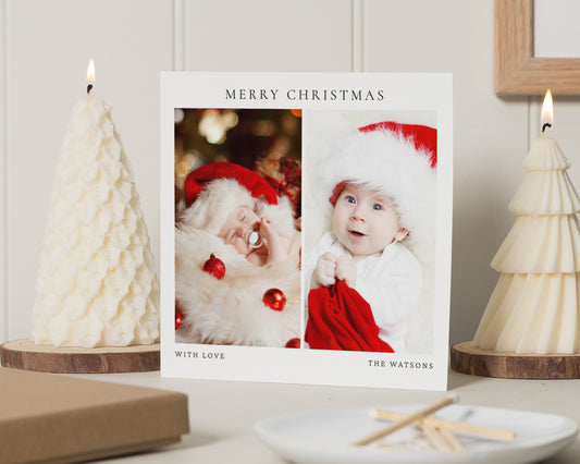 Personalised Photo Christmas Card, Square Christmas Card, Pack of 10, 20, 50 or 100, Custom Family Christmas Cards
