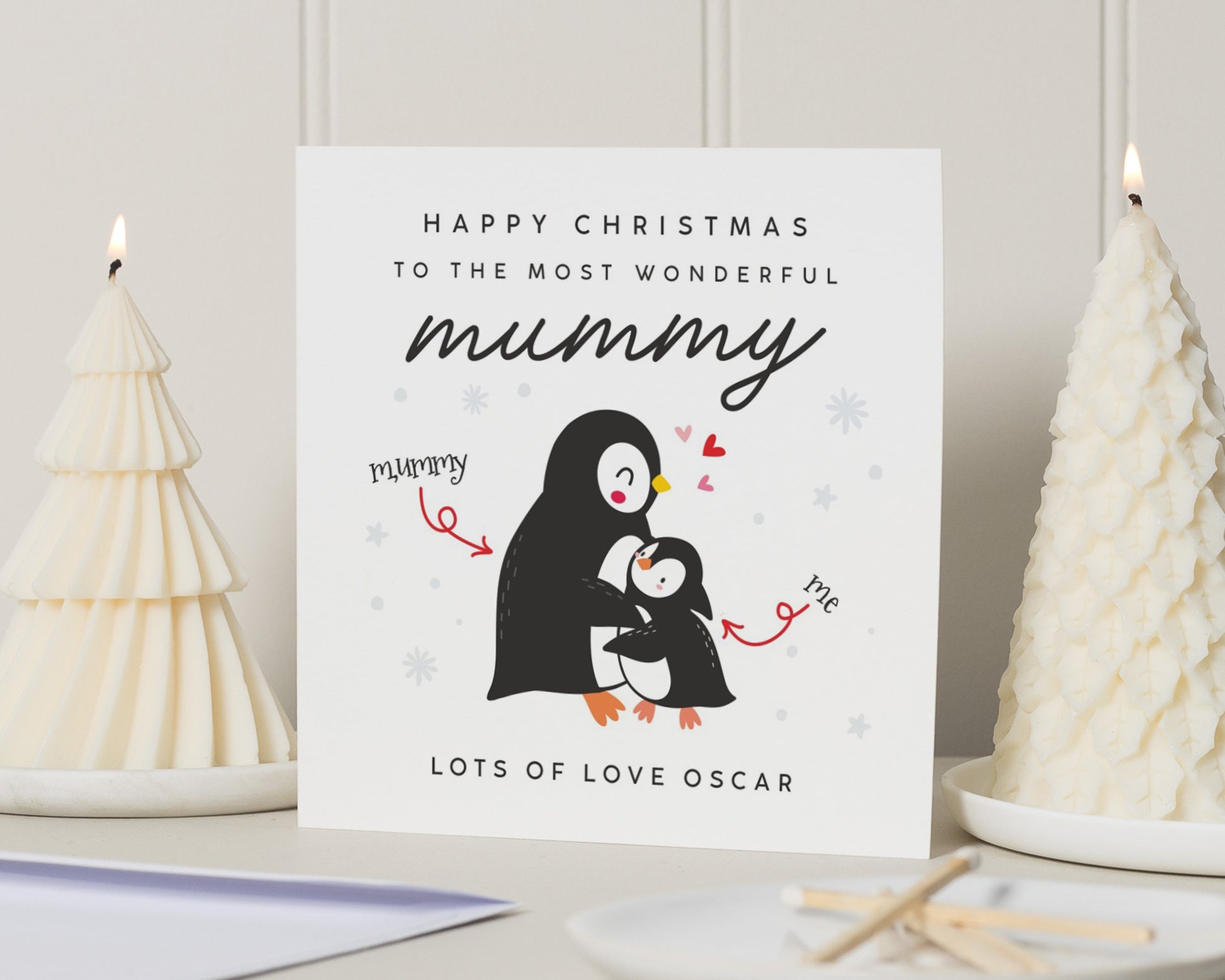 Christmas Card for Mummy, Penguin Christmas Card, Personalised Christmas Card for Mum, Cute Christmas Card from Child