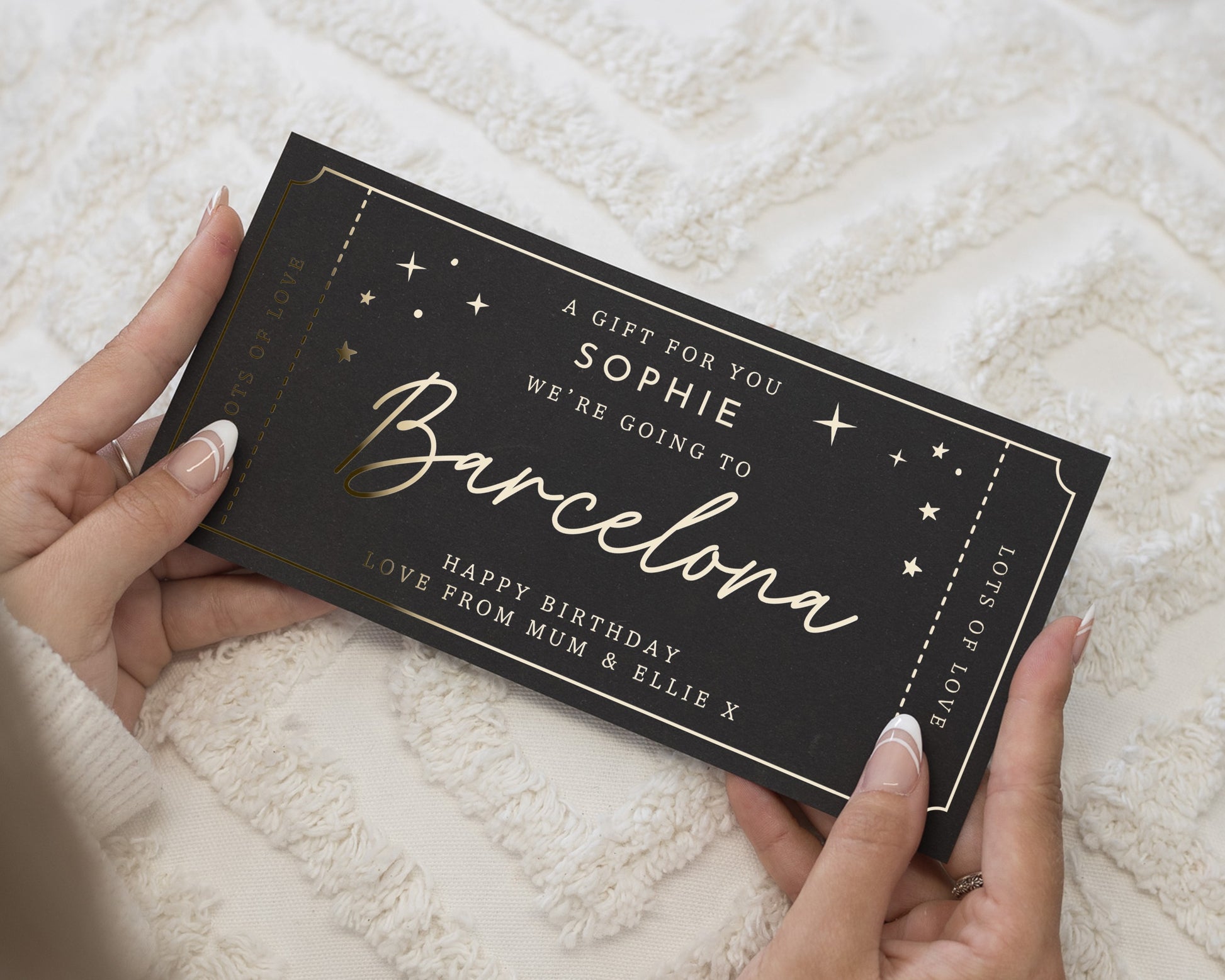 Personalised Gift Voucher for Her, Holiday Reveal Ticket, Scratch to Reveal, Birthday Gift Experience, Gold Foil, Custom Travel Card