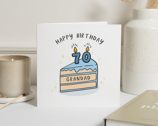 70th Birthday Card for Grandad, Birthday Card for Him, Grandad Birthday Card, Illustration Cake Card, 70th Birthday Card