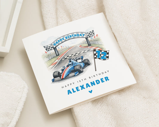 12th Birthday Card for Boy, Racing Car Birthday Card, Personalised Birthday Card for Son, 12th Birthday Card for Kids