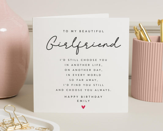 Birthday Card for Girlfriend, Girlfriend Birthday Card, Personalised Birthday Card for Her, Romantic Birthday Card, Cute Birthday Card