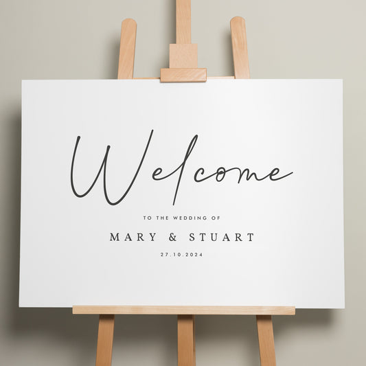 Ceremony Sign, Simple Welcome Sign, Elegant Wedding Welcome Sign, Personalised Welcome Sign, Modern Wedding Design &#39;Mary&#39;