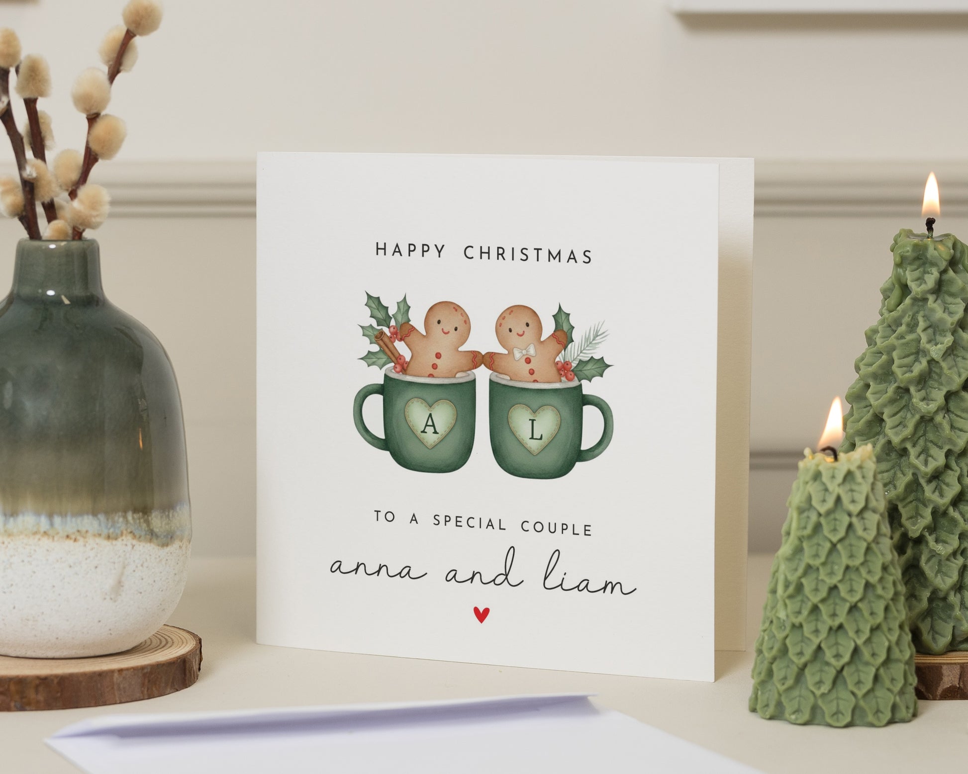 Christmas Card for Couple, Personalised Christmas Card, Special Couple Christmas Card, Cute Gingerbread Card, Custom Holiday Card