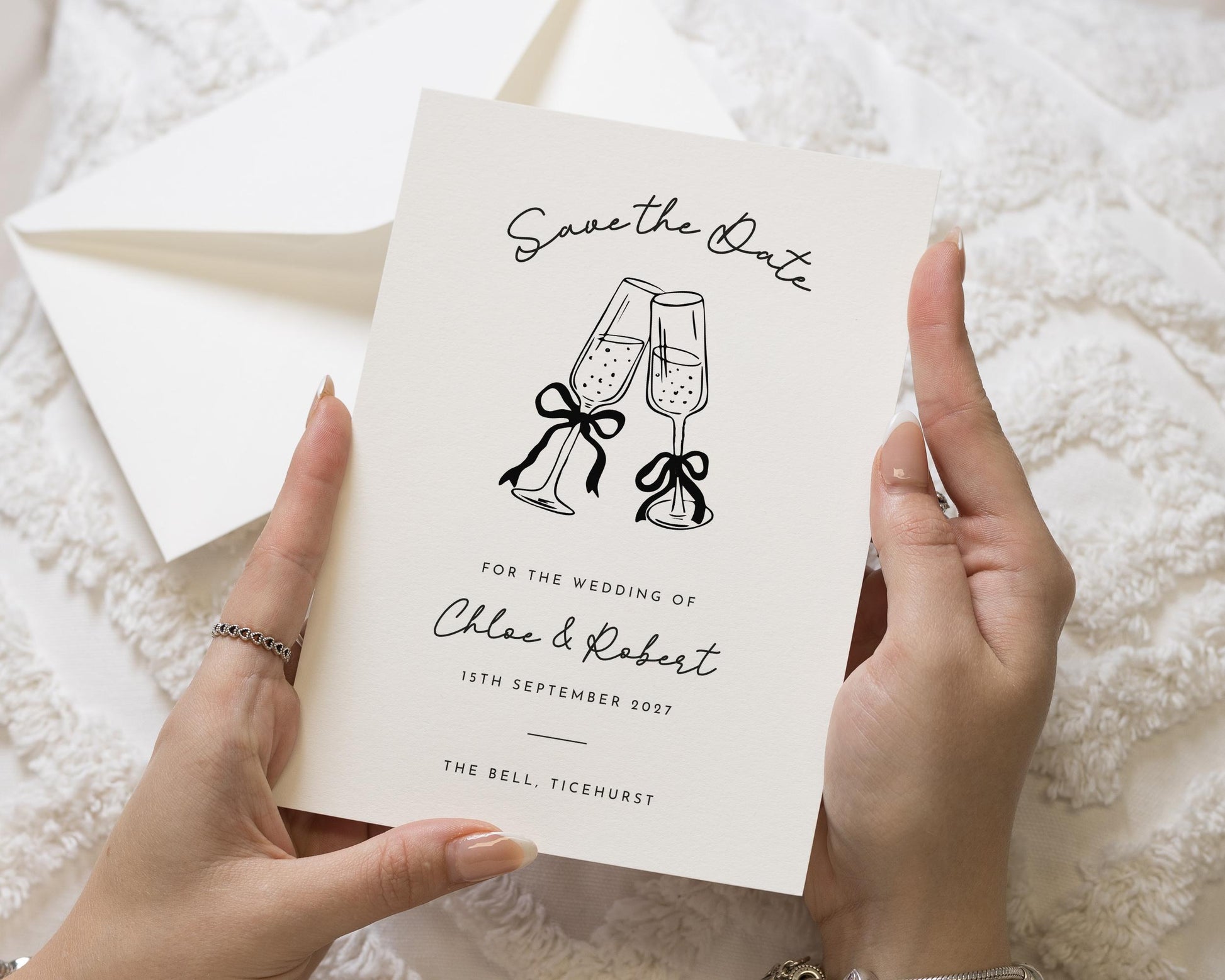 Save the Date Card, Personalised Save the Date, Wedding Save the Date Card, Simple Save the Date, Champagne Glasses, Custom Save the Date