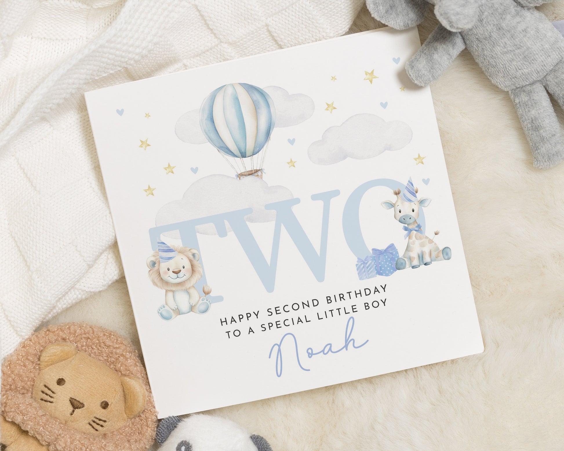 2nd Birthday Card for Boy, Personalised Second Birthday Card, Birthday Card for Son, Safari Animal Birthday Card, Cute Birthday Card