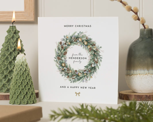 Personalised Christmas Card, Square Christmas Card, Family Name Card, Merry Christmas Card, Custom Christmas Card, Pack of Christmas Cards