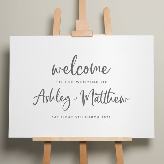 Wedding Welcome Sign, A1 Wedding Sign, Calligraphy Wedding Signage, Personalised Modern Welcome Sign, Minimalist Wedding Design &#39;Ashley&#39;