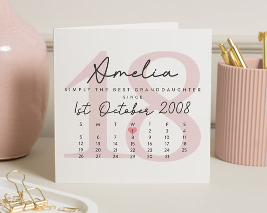 Personalised 18th Birthday Card for Granddaughter, Custom Birthday Card, 18th Birthday Card for Her, Granddaughter Card, Milestone Age Card
