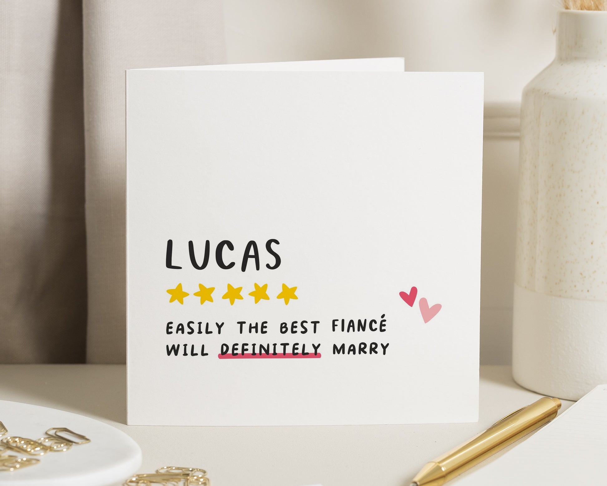 Funny Valentines Card for Fiancé, Birthday Card for Fiancé, Personalised Card for Him, Cute Boyfriend Card, Five Star Card