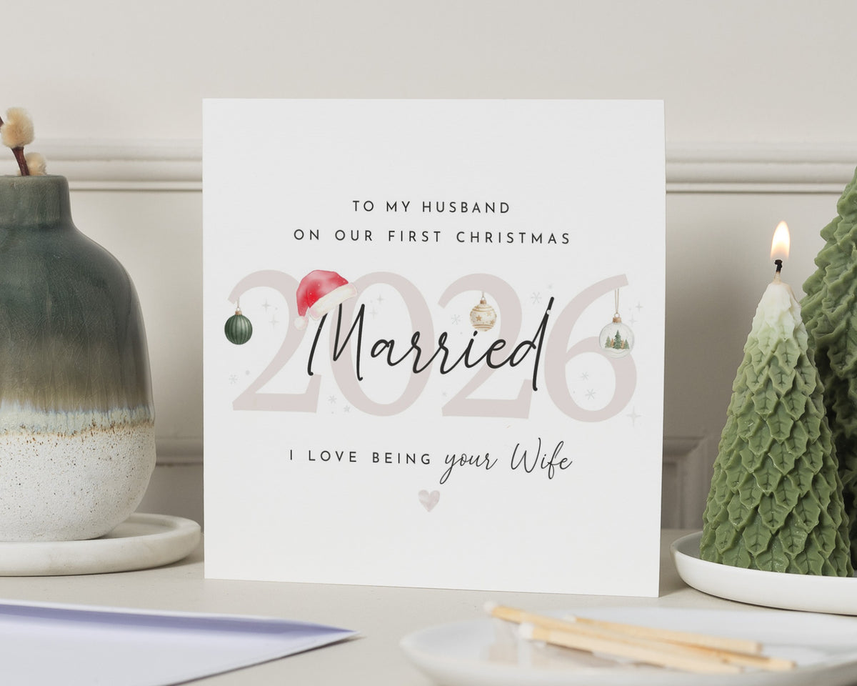 First Christmas Card for Husband, 1st Christmas Married Card, Husband Christmas Card from Wife, Personalised Xmas Card for Him