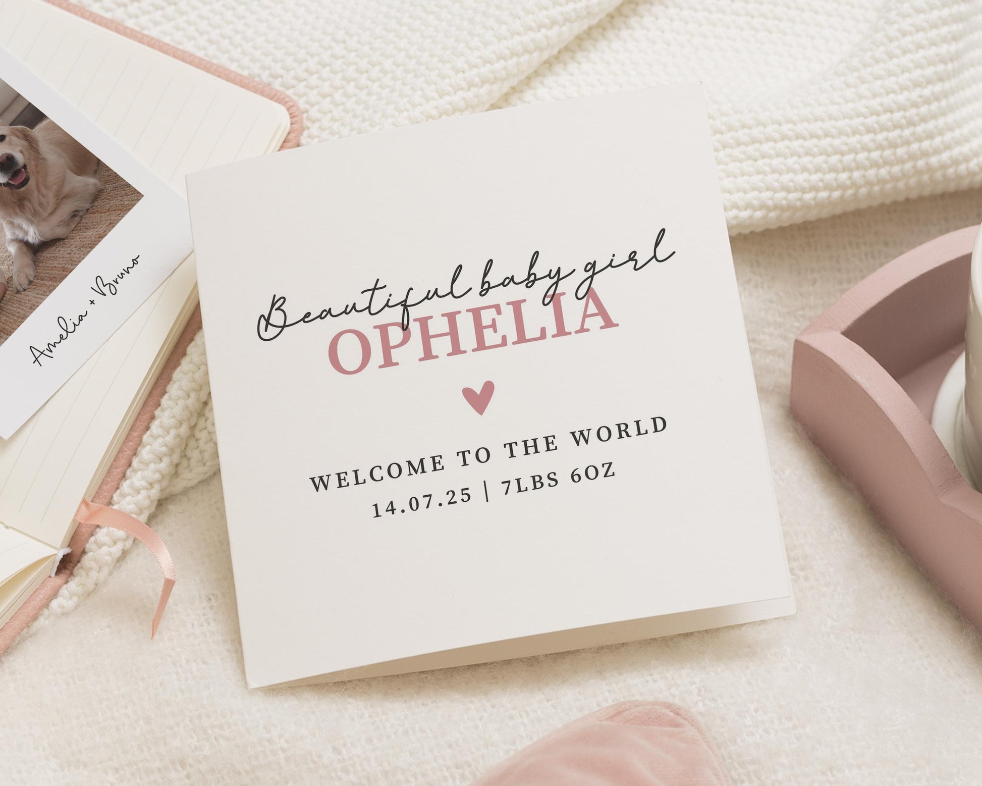 Personalised New Baby Card, Baby Girl Card, Welcome To The World Card, Custom Baby Name Card, New Baby Girl Card, Baby Announcement Card