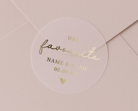 Personalised Her Favourite Sticker, Gold Foil Envelope Seal, Custom Wedding Sticker, Name Sticker, Wedding Envelope Sticker