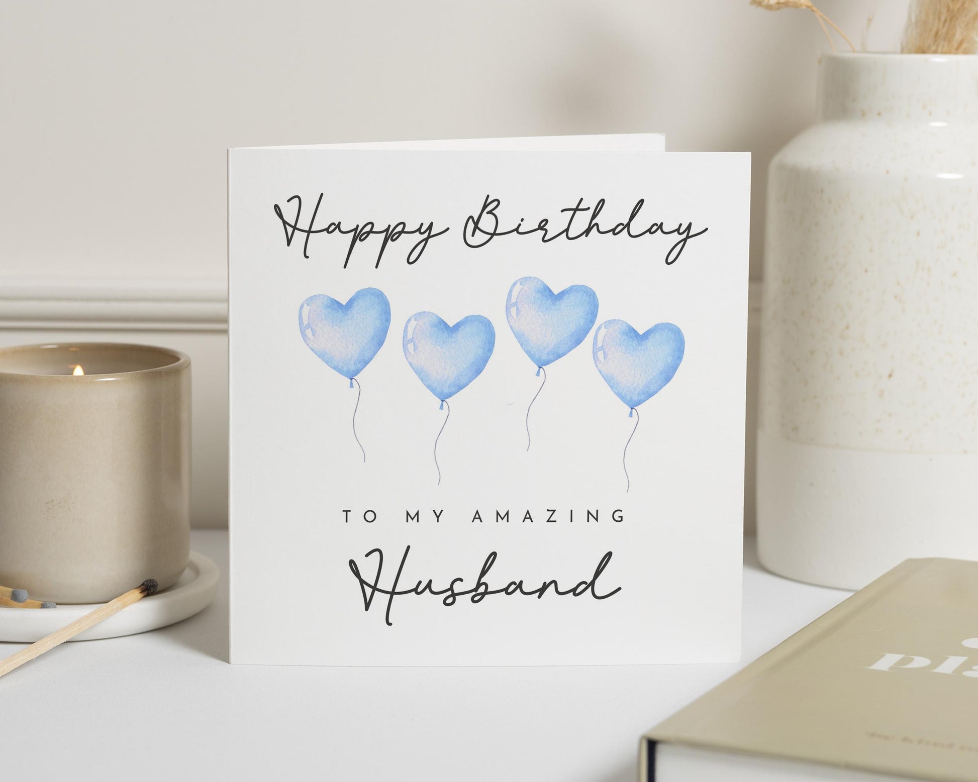 Birthday Card for Husband, Husband Birthday Card, Birthday Card for Him, Husband Card, Personalised Birthday Card, Blue Heart Balloons