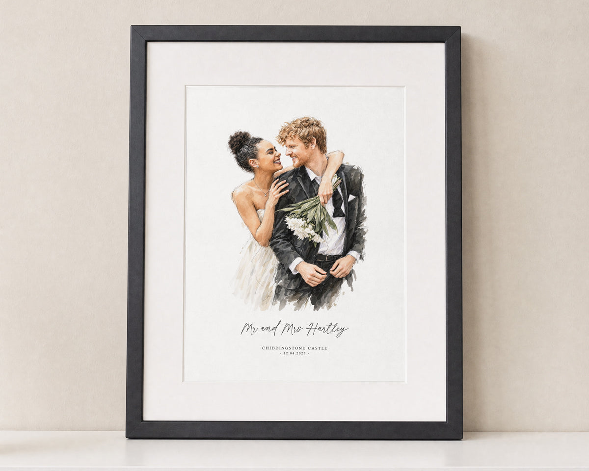 Personalised Wedding Portrait Print, Custom Couple Illustration, Wedding Gift, Anniversary Gift, Bride and Groom Wall Art