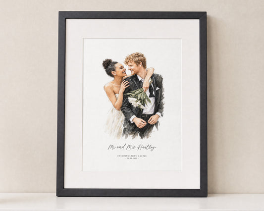 Personalised Wedding Portrait Print, Custom Couple Illustration, Wedding Gift, Anniversary Gift, Bride and Groom Wall Art