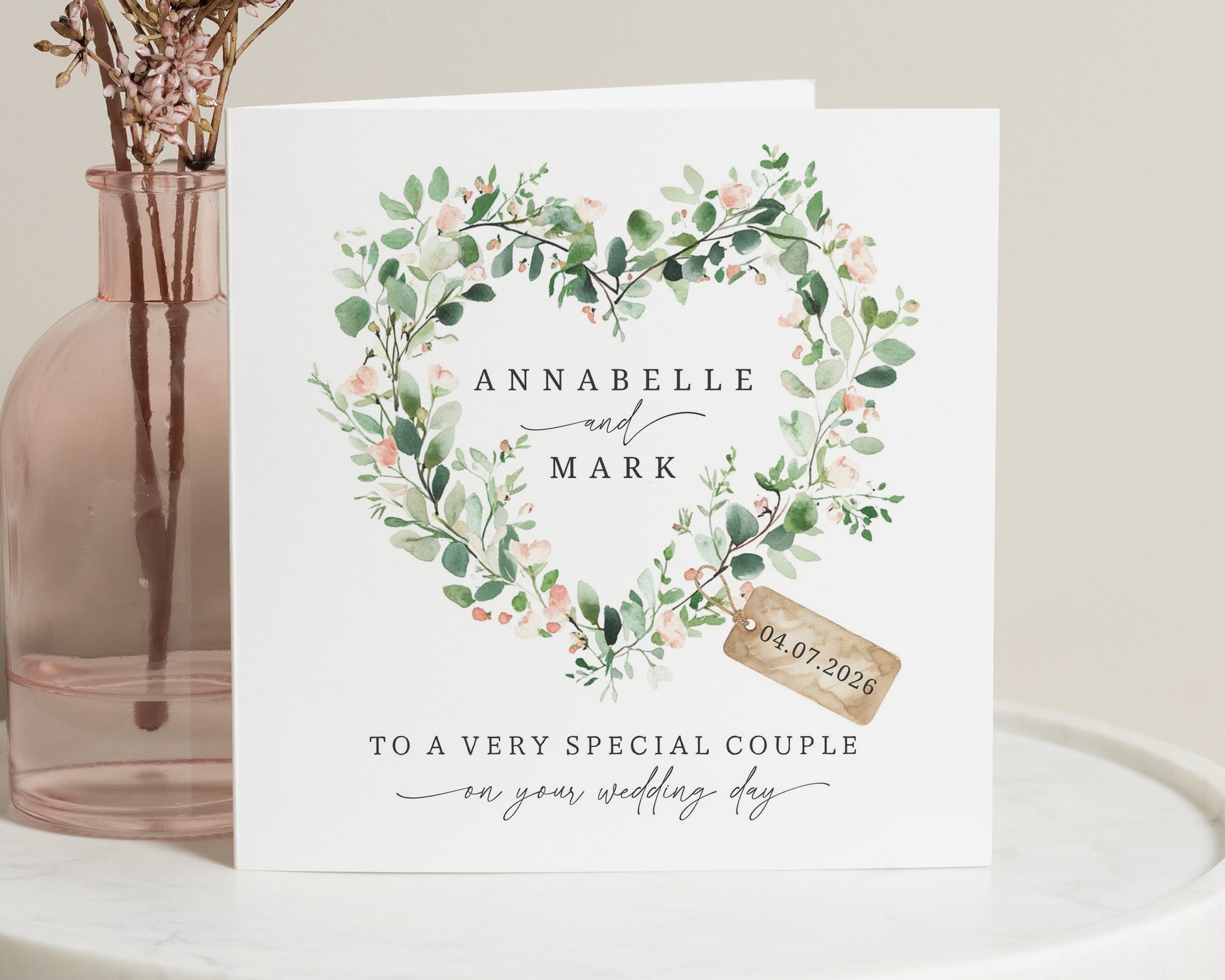 Wedding Card for Couple, Personalised Wedding Card, Wedding Day Card, Special Couple Card, Floral Heart Wedding Card