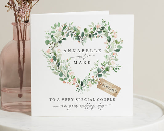 Wedding Card for Couple, Personalised Wedding Card, Wedding Day Card, Special Couple Card, Floral Heart Wedding Card